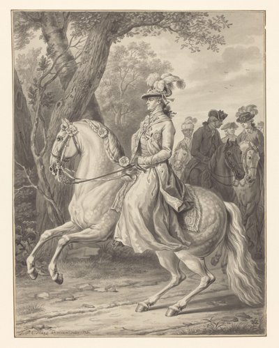 Wilhelmina von Preußen, Prinzessin von Oranien-Nassau, zu Pferd von Tethart Philip Christian Haag (signed by artist)