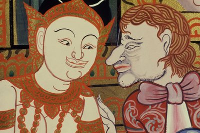 Zeitgenössisches Gemälde im klassischen Stil mit thailändischen und westlichen Menschen von Thai School
