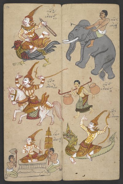 Or 16455 f.10r, Tiere aus dem Tierkreis, aus Phrommachat von Thai School