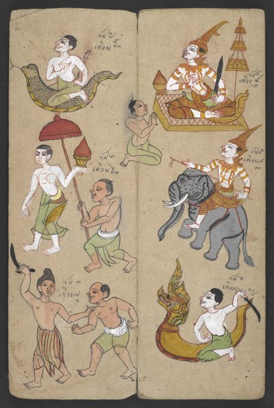 Tiere aus dem Tierkreis, aus Phrommachat (Pergament) von Thai School