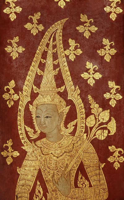 Rattanakosin-Stil Türpaneel mit Bild einer Gottheit, ca. 1860 von Thai School