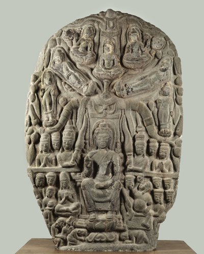 Stelen mit Buddha und anbetenden Gottheiten, Davaravati-Periode von Thai School