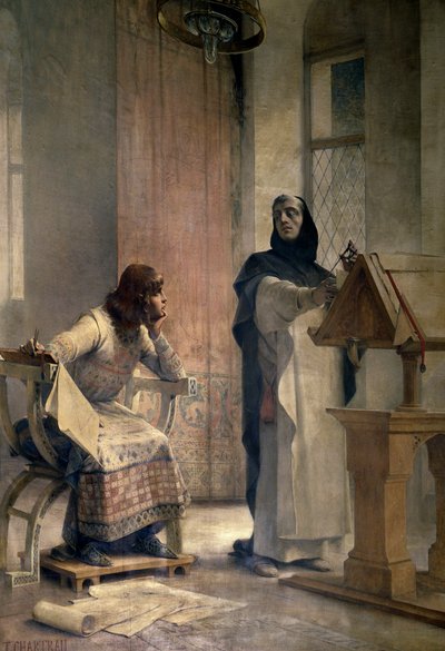 Ludwig IX. (1214-1270), bevor er König von Frankreich wurde, studierte Mathematik mit Vincent de Beauvais (1190-1264), Dominikanerbruder, in der Abtei von Royaumont. Gemälde von Theobald Chartran (1849-1907). Paris, La Sorbonne von Theobald Chartran