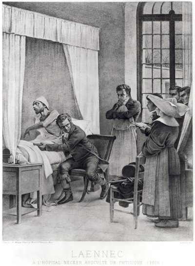 Rene Theophile Hyacinthe Laennec hört die Brust eines Mannes mit Tuberkulose ab, 1816 von Theobald Chartran