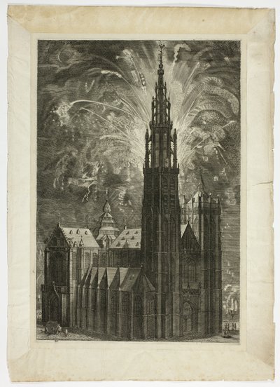 Feuerwerk um die Kathedrale von Antwerpen, Tafel 41 aus Casperius Gevartius, Pompa Introitus Honori Serenissimi Principis Ferdinandi von Theodoor van Thulden