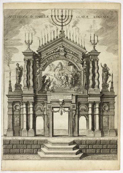 Bühne in Erinnerung an Isabella Clara Eugenia, Platte 24 aus Casperius Gevartius, Pompa Introitus Honori Serenissimi Principis Ferdinandi (Triumphaler Einzug des höchst ehrwürdigen und ehrenwerten Kardinal-Infanten Ferdinand) von Theodoor van Thulden