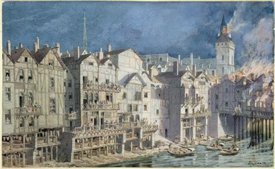 Feuer am Pont aux Meuniers im Jahr 1621 von Theodor Josef Hubert Hoffbauer