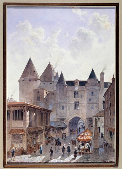 Ansicht des Grand Chatelet von der Rue Saint Denis in Paris Aquarell von Theodor Joseph von Theodor Josef Hubert Hoffbauer
