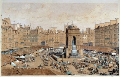 Ansicht des Marche und des Brunnens der Unschuldigen in Paris im 19. Jahrhundert von Theodor Josef Hubert Hoffbauer