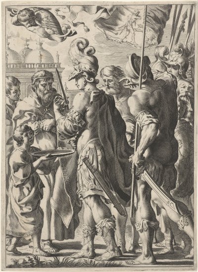 Alexander der Große schneidet den Gordischen Knoten mit seinem Schwert durch von Theodor Matham