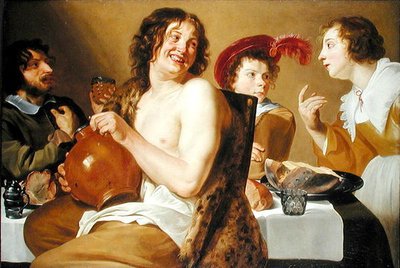 Figuren, die um einen Tisch essen und trinken von Theodor Rombouts