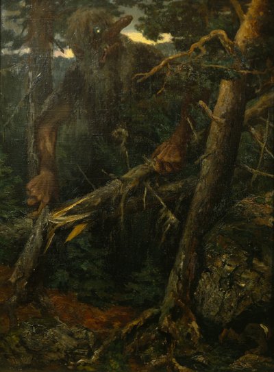 Alter Troll bricht Bäume im Wald von Theodor Kittelsen
