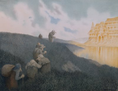 Auf dem Weg zu einem Fest im Trollschloss von Theodor Kittelsen