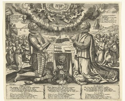 Wilhelm von Oranien und Charlotte von Bourbon kniend in der Landschaft von Theodor de Bry (attributed to)