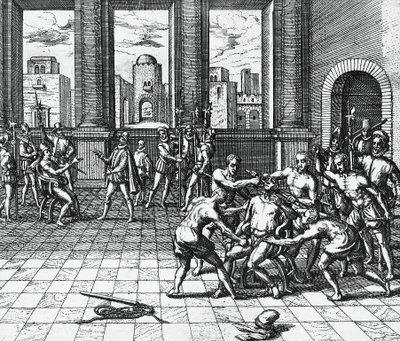 Inka-Kaiser Atahualpa wird von Pizarros Truppen erdrosselt, 26. Juli von Theodor de Bry