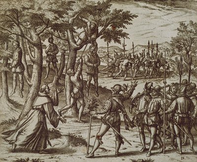 Urteil zur Hinrichtung einiger Männer von Christoph Kolumbus in der Neuen Welt von Theodor de Bry