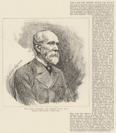 Der verstorbene Oberst Sir Henry Yule, RE, Herausgeber von Die Reisen des Marco Polo von Theodore Blake Wirgman