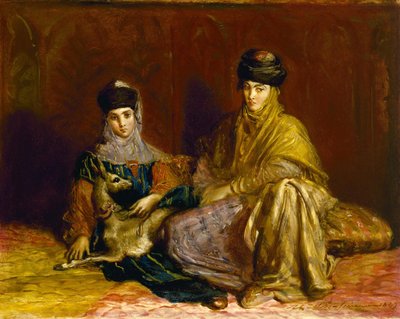 Frau und kleines Mädchen aus Constantine mit einer Gazelle von Théodore Chassériau