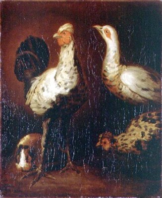 Ein Hahn, zwei Hennen und ein Meerschweinchen von Theodore Gericault