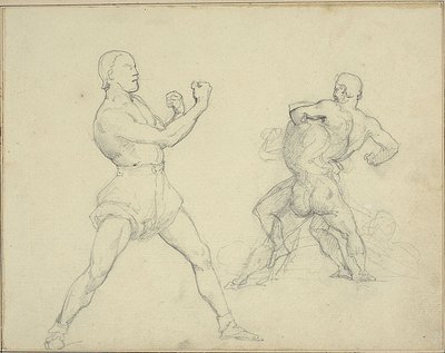 Boxer nach rechts und zwei Männer im Ringkampf von Theodore Gericault