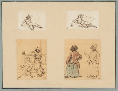 Vier Zeichnungen: Zwei liegende männliche Akte und zwei Studien osmanischer Figuren von Theodore Gericault
