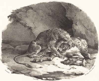 Von einem Löwen verschlungenes Pferd (Cheval dévoré par un lion) von Theodore Gericault