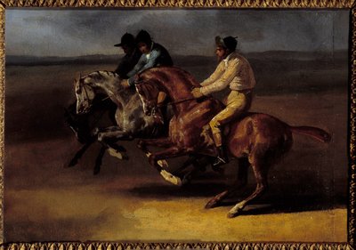 Pferderennen nach links beim Start von Theodore Gericault