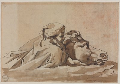 Mann, der ein Pferd im Wasser hält, nach Poussins "Sintflut" (recto) von Theodore Gericault