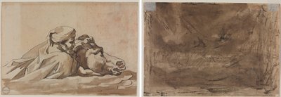 Mann, der ein Pferd im Wasser hält, nach Poussins "Sintflut" (recto); Kompositionsstudie? (möglicherweise für "Poussins Sintflut") (verso) von Theodore Gericault