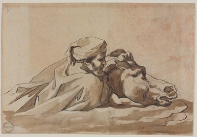 Mann, der ein Pferd im Wasser umklammert, nach Poussins "Sintflut" (recto) von Theodore Gericault