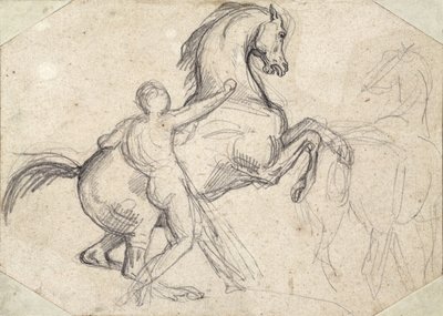 Steigender Hengst, gehalten von einem nackten Mann von Theodore Gericault