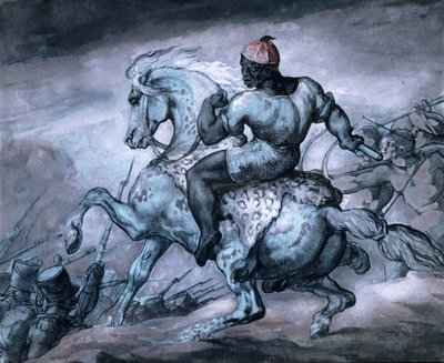 Szene aus dem Kolonialkrieg: Ein Schwarzer auf einem steigenden Pferd von Theodore Gericault
