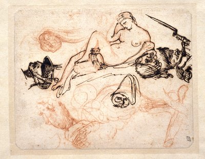 Studienblatt mit Michelangelos „Nacht“, einem Grenadier und weiteren Skizzen von Theodore Gericault