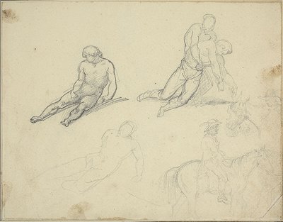 Skizzen: Liegender Akt, Mann stützt den Körper von Theodore Gericault
