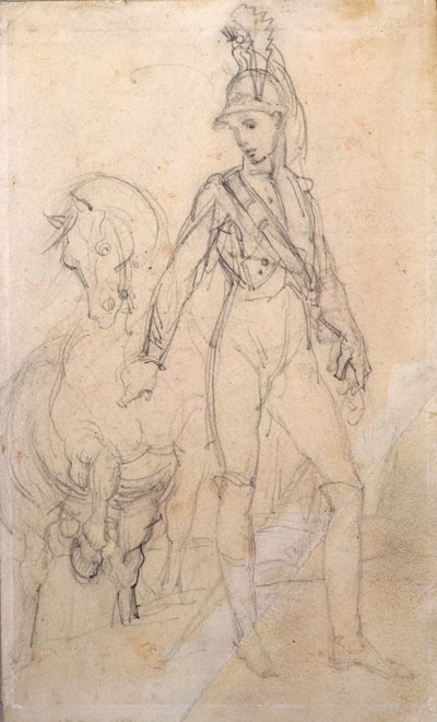 Studie eines Dragoners und seines Pferdes von Theodore Gericault