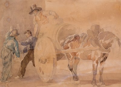 Drei Männer entladen einen Wagen von Theodore Gericault