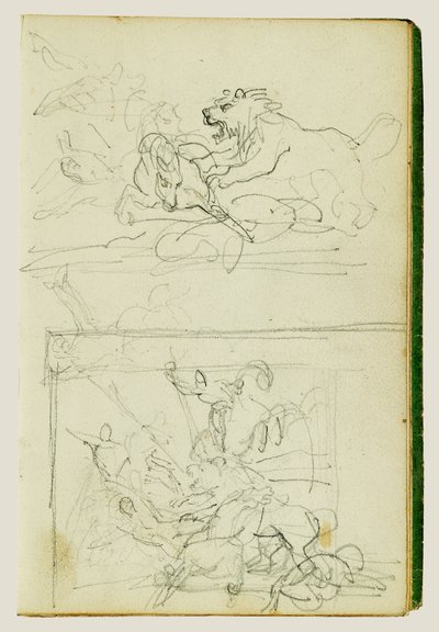 Zwei Kompositionsstudien einer Löwenjagd von Theodore Gericault