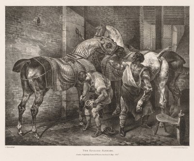 Verschiedene Motive aus dem Leben gezeichnet und auf Stein: Der englische Hufschmied, 1821 von Theodore Gericault