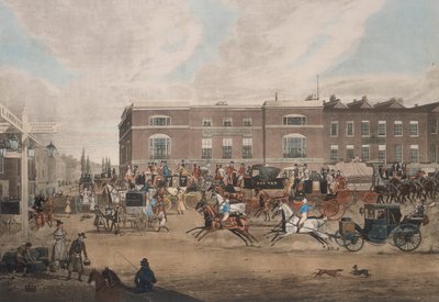 Kutschen am Elephant and Castle, London, erste Hälfte des 19. Jahrhunderts von Theodore Henry Adolphus Fielding