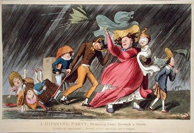 Eine Zigeunergruppe kehrt durch einen Sturm nach Hause zurück, veröffentlicht von Thomas McLean, London von Theodore Lane