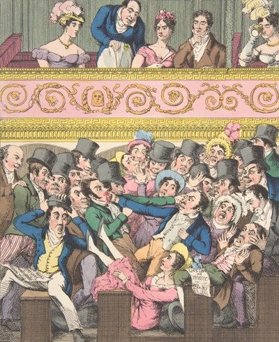 Theatervergnügen, Tafel 2: Kampf um einen Sitzplatz, ca. 1835 von Theodore Lane
