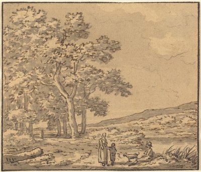 Eine Landschaft mit drei Figuren und einem Hund von Theodore Rousseau