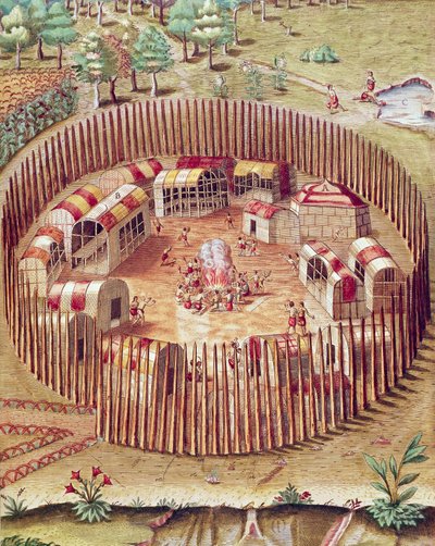 Ein befestigtes Dorf der Pomeiok-Indianer von Theodore de Bry