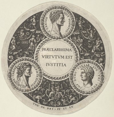 Entwurf für eine Schale mit Porträts der römischen Kaiser Caesar, Claudius und Otho von Theodore de Bry