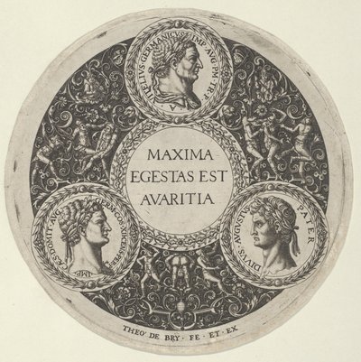 Entwurf für eine Schale mit Porträts der römischen Kaiser Vitellius, Domitian und Augustus, ca. 1588 von Theodore de Bry