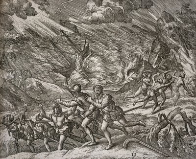Hurrikan versenkt die Santa Maria, Karavelle von Christoph Kolumbus von Theodore de Bry