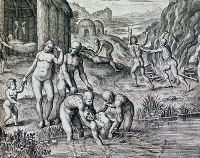 Heilmittel der Eingeborenen gegen Krankheiten, Stich aus Historia America, von Theodor de Bry (1528-1598), Frankfurt von Theodore de Bry