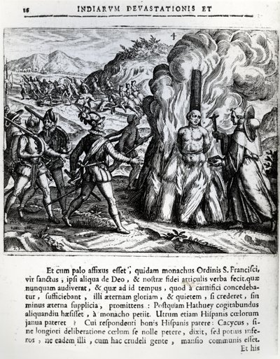 Die Verbrennung von Hatuey durch die Spanier in Yara, Kuba, am 2. Februar 1512, 1664 von Theodore de Bry