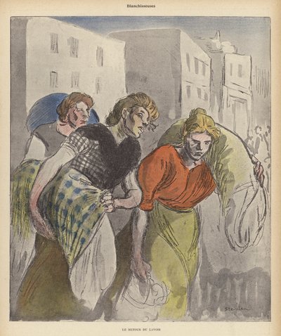 Wäscherinnen kehren aus der Wäscherei zurück von Theophile Alexandre (after) Steinlen