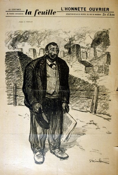 Zeichnung eines armen Fabrikarbeiters vor einer Industrielandschaft von Alexandre Steinlen von Théophile Alexandre Steinlen